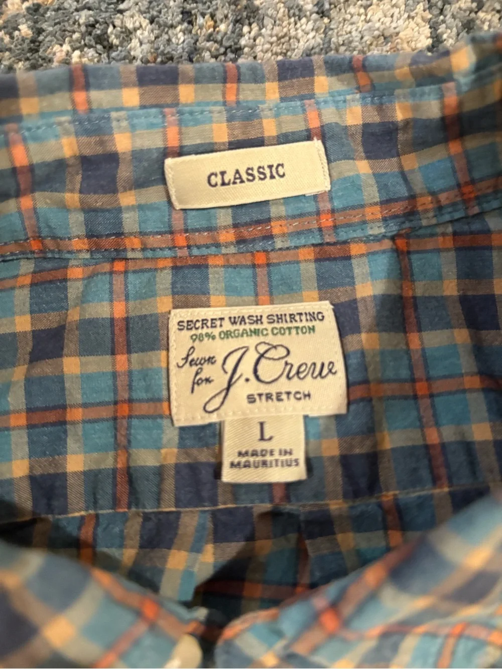 J.Crew Men’s Classic L Plaid Long Sleeve Button-Down Shirt Organic Cotton Blue